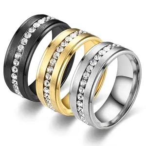 Black Titanium Men's Eternity Wedding Band Ring Cubic Zirconia CZ Comfort-Fit 8mm