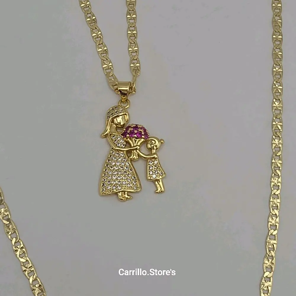 Mother and Daughter beautiful style GOLD-PLATED necklace 18"inches shorter with stone's Mother's day perfect gift