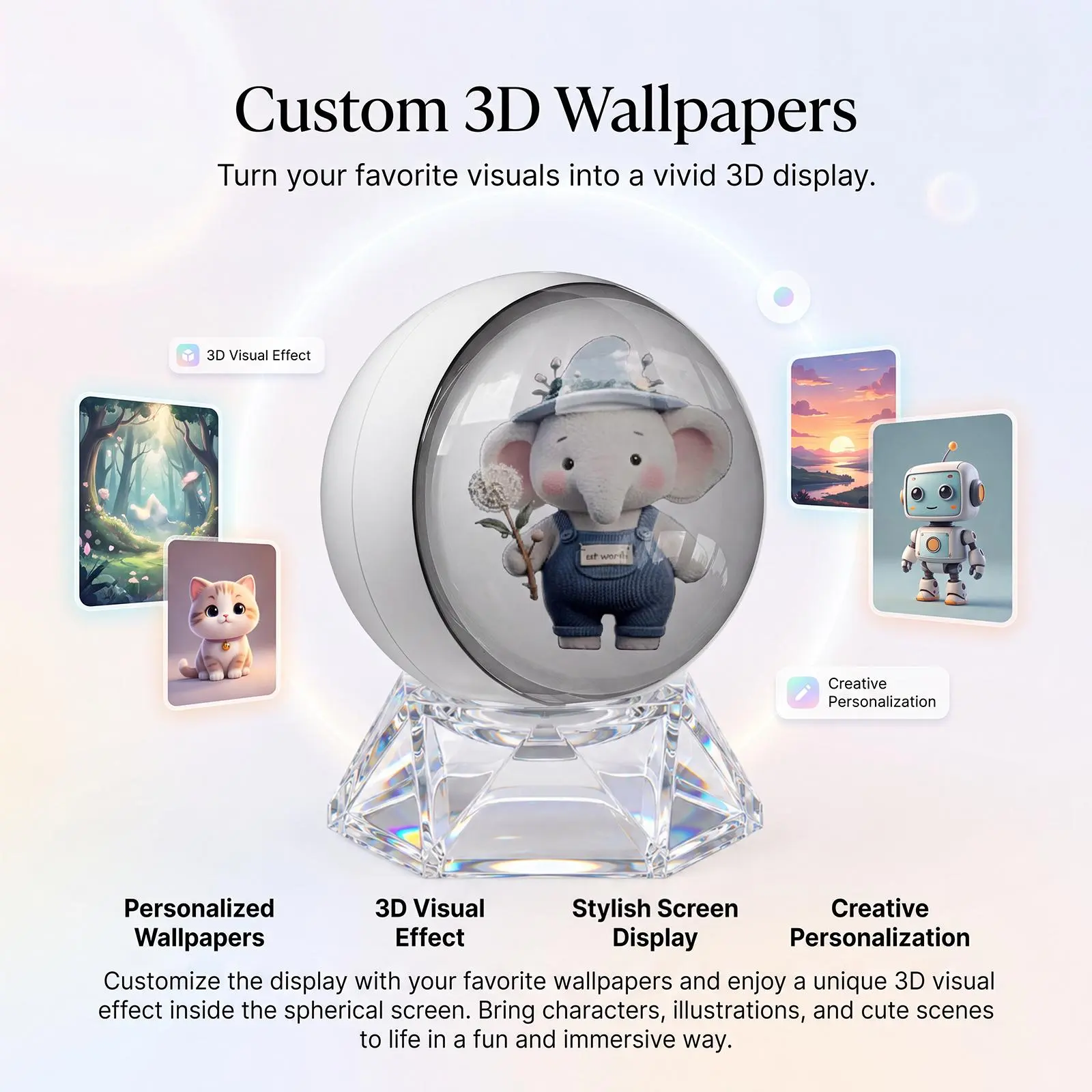 Z04 AI Desktop Pet, Interactive Touch-Sensitive Smart Companion with 3D Custom Wallpapers & Bluetooth 6.0 Speaker, Cute Desk Decor & Gift