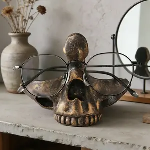 Skull Glasses Stand Holder Resin Eyeglasses Holder Creative Sunglasses Spectacle Display Rack for Desk Nightstand Home Office No Eyeglasses Included
