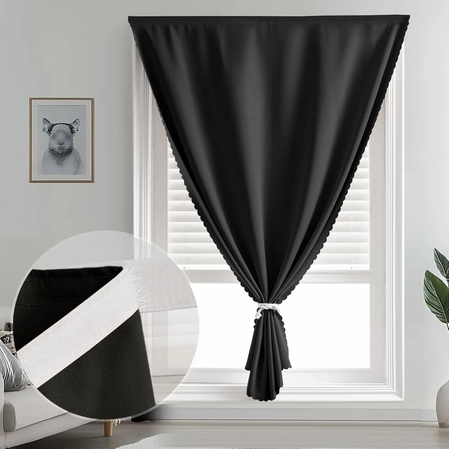 Blackout Window Cover - 35x59 in No-Drill Self-Adhesive with Magic Tape, Easy-Install Privacy Option (1 Panel), Curtains for Bedroom & Rental Apartment