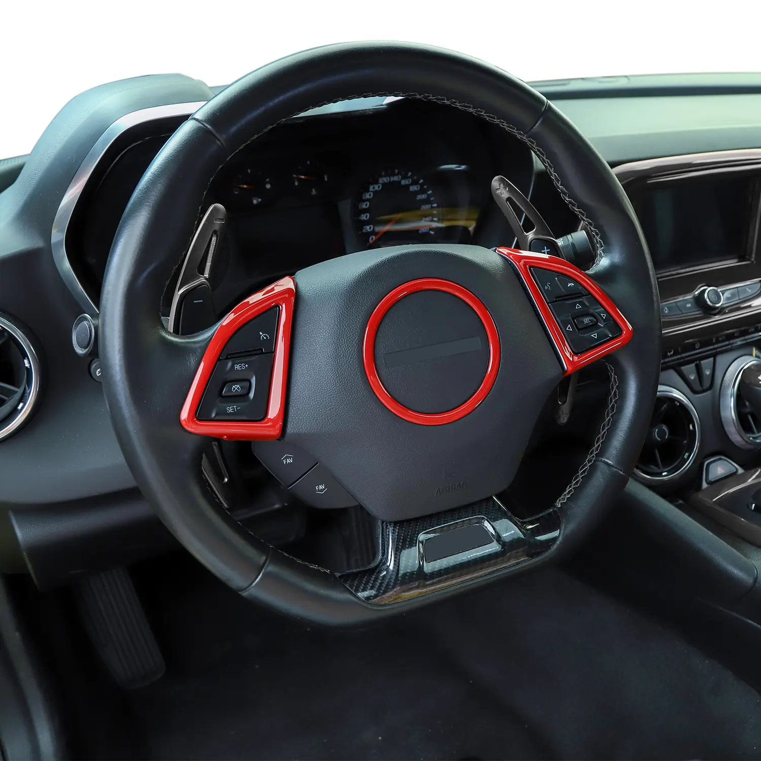 ABS Steering Wheel Cover Trim Decal - Carbon Fiber Style Car Accessories for Chevy/Chevrolet Camaro 2017+, 3-Piece Interior Decor, UV-Resistant, Scratch-Guard High-Quality Polyurethane Gloss Coating, Easy DIY Installation