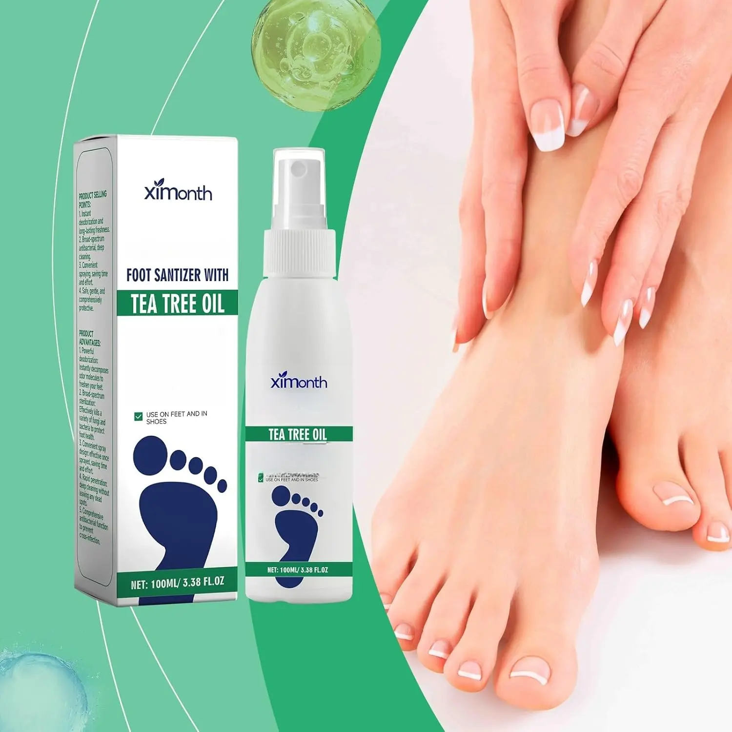 Tea Tree Oil Foot & Nail Sanitizer Spray – 100ml Natural Antibacterial Mist with Oregano for Daily Foot Hygiene, Itch & Odor Relief – Gentle, Travel-Friendly Spray for Clean, Healthy Feet & Nails, Sensitive Skin