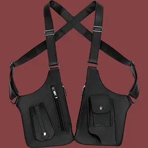 Men's Tactical Multi-Functional Vest Bag - Durable PVC Material, Multi-Pocket Design, Adjustable Shoulder Straps and Zipper Closure, Lightweight and Compact Suitable for Hiking, Camping, Traveling and Street Style, Fashionable Belt Decoration, Secure Stor