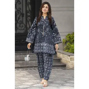 Dawn Petals by Sahar Black Printed Cambric Co-ord Set DPS1