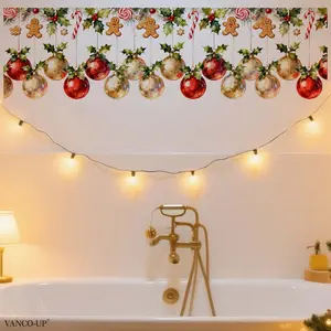 A 30*90cm self-adhesive Christmas decorative wall sticker with colorful balls and gingerbread men, a flat home background decoration, Decoration items, M20341-KR
