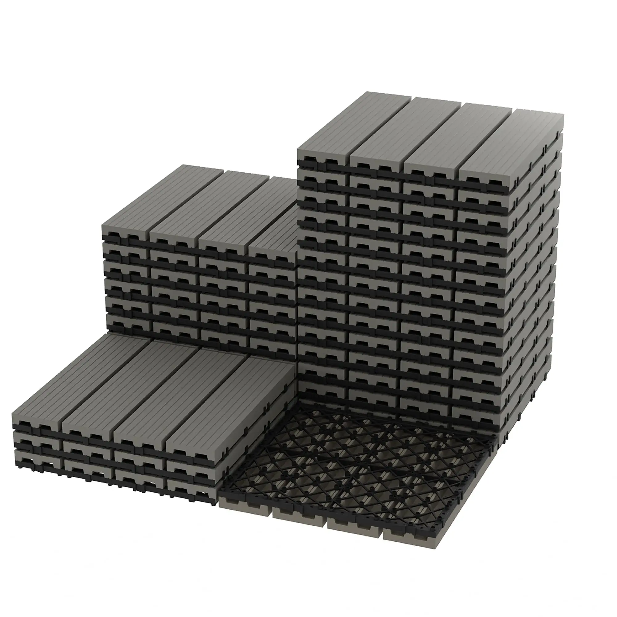 27-Pack 12"X12" Composite Deck Tiles – Waterproof Interlocking Patio Flooring for Indoor & Outdoor Use, All-Weather Plastic Wood-Grain Tiles for Patio, Balcony, Porch, Poolside (Grey, 27 Sq ft)