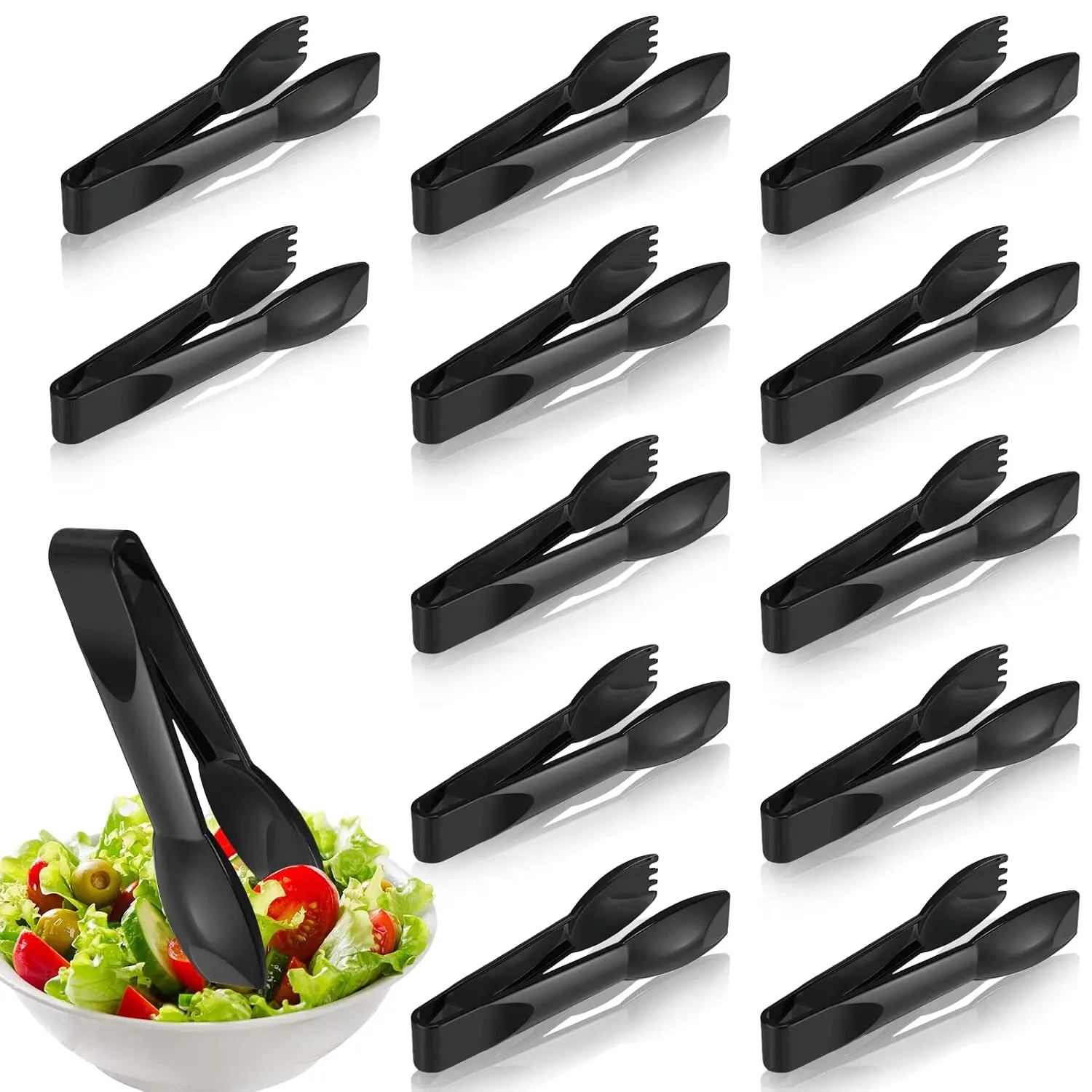 6 Inch Utility Tong Plastic Serving Tongs Bulk Scalloped Black Serving Utensils Charcuterie Accessories Heavy Duty Tongs For Cooking Small Tongs For Appetizers Food Catering Dinner Parties (12 Pieces)