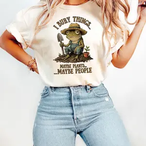 I Bury Things Shirt, Frog Gardener Tee, True Crime Plant Mom Sweatshirt, Sarcastic Frog Crewneck, Retro Cottagecore Top, Humorous Outfit 0