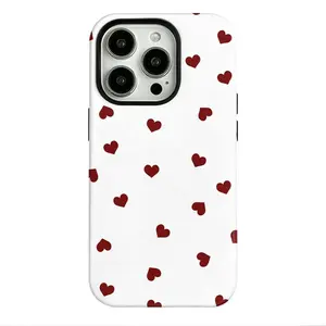 Red heart-shaped white phone case Cover for iPhone 17 Pro Max 16 Plus 15 14 13 12 11 Fashion Trendy Anti-Stain Durable Lightweight Protection Wireless Charging Shockproof Matte Texture Elegant Luxury Gift High-Quality New Product, Christmas Choice