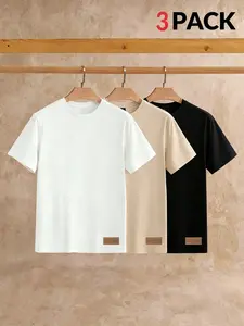 Men's Short-Sleeve T-Shirt 3-Pack: Crafted from 100% polyester fabric and featuring a small leather logo detail. A wardrobe essential ideal for daily rotation—perfect for wearing on its own or layering.