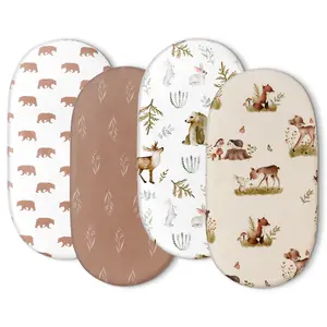 Stretch Ultra Soft Fitted Bassinet Sheet Set 4 Pack, Universal Fit for Bassinets, Baby Cradle, Moses Basket, Oval Rectangle Mattress, Safe and Snug