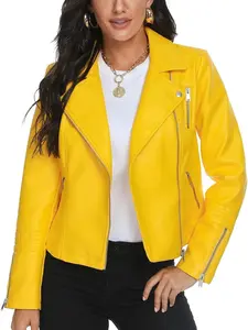 Faux Leather Jacket for Women, Moto Biker Motocycle Coat Lightweight Blazer Vegan *LooKo