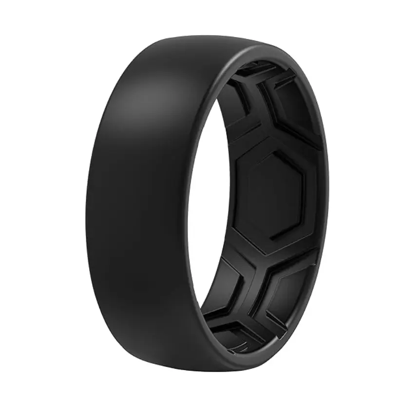 Black 8MM Edge Silicone Ring - Breathable Rubber Wedding Rings for Men,Engagement Ring