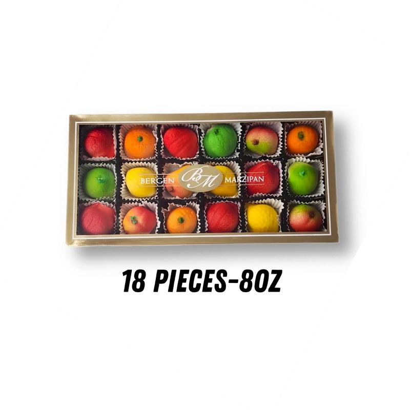 BERGEN MARZIPAN 18 or 36 or 54 Pieces - Assorted Fruits, Strawberry, Toasted Marzipan - 4 Flavors to Choose From