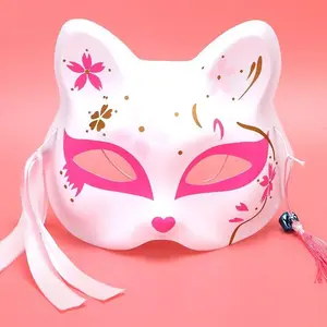 Anime Demon Fox Mask Hand-painted Japanese Mask Half Face Mask Masquerade Festival Ball Kabuki Kitsune Masks Cosplay Prop