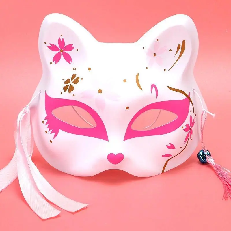 Anime Demon Fox Mask Hand-painted Japanese Mask Half Face Mask Masquerade Festival Ball Kabuki Kitsune Masks Cosplay Prop