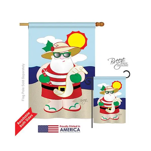 Breeze Decor 14062 Eco-Friendly Tropical Christmas Santa Double-Sided Vertical Artwork House Flag - 28x40 in, 4" Pole Sleeve