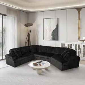 8239 4 pc black corduroy fabric sectional sofa with cuddler chaise and pop up center love seat chaise USB and cup holder