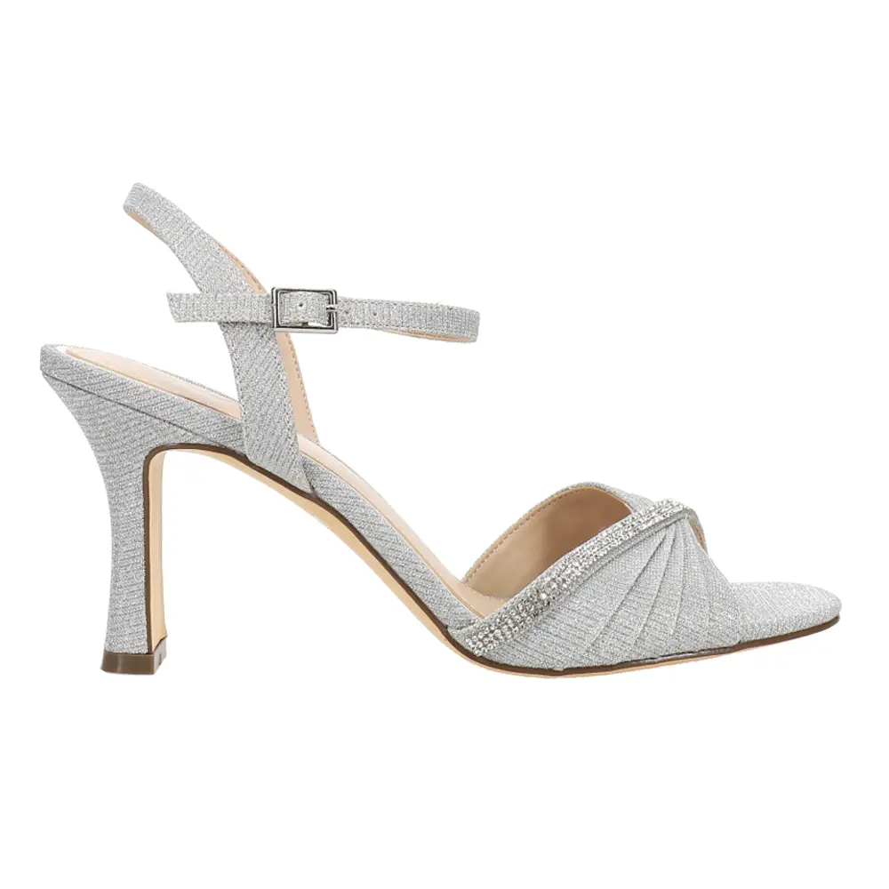 Nina Womens Agnes Rhinestone Ankle Strap Dress Sandals High Heel 3" & Up - Silver