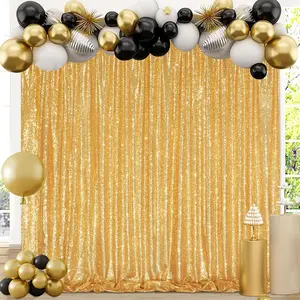 Gold Sequin Backdrop Curtains 7ftx7ft Shimmer Back Drop for Christmas Party Birthday Photography Wedding Baby Shower Event Decoration with 4-inch Rod Pocket - Banners