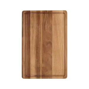 Acacia Wood Cutting Boards for Kitchen, 18" x 12" Medium Edge Grain Cutting Boards, Solid Wood Butcher Block Cutting Board with Juice Grooves and Handle