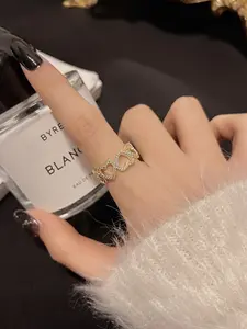 Fashionable Elegant Heart Ring with Rhinestones, Hollow Out Design, Copper Material, All Seasons, Includes Gift Box