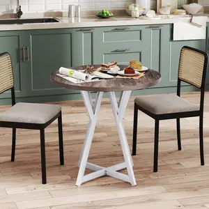COSTWAY - 36 Inch Round Dining Table with Metal Pedestal Base-Natural