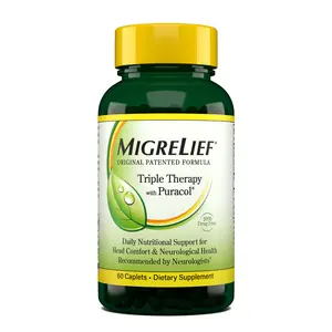 MigreLief Original Triple Therapy with Puracol - Nutritional Support for Migraine Sufferers - 60 Caplets/1 Month Supply