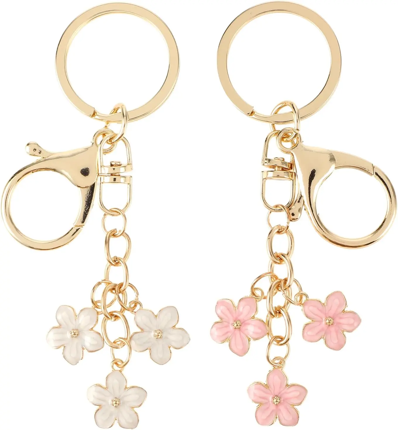 2-Count Cute Floral Synthetic Keychains for Bags, Women's Decoration Charm in Pink & White with Lobster Clasp, Keychain For Bags, Fashion