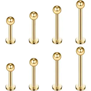 4prs(8pcs) 16G 316L Stainless Steel 3mm Ball Labret Monroe Lip Tragus Helix Earring Stud Barbell Ring Body Piercing Jewelry Kit Bar Length 6mm/8mm/10mm/12mm