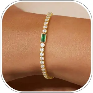 ZHESHY Mothers Day Gifts Birthstone Tennis Bracelets for Women 14K Gold Plated Diamond Bracelets Trendy Non Tarnish Cubic Zirconia Gemstone Emerald Blue Red Bracelet for Wedding Bridesm