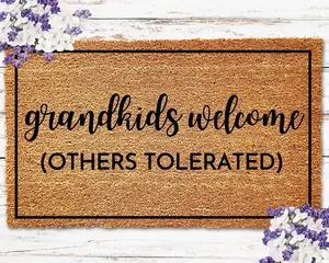 GrandKids Welcome Others Tolerated Doormat for Grandparents Gifts Christmas Gifts, Welcome Mat, Housewarming Gift, Grandma Gift Grandmother