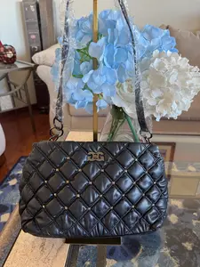 Black waffle Quilted Shoulder Bag with Glossy Metal Hardware- Gorgeous