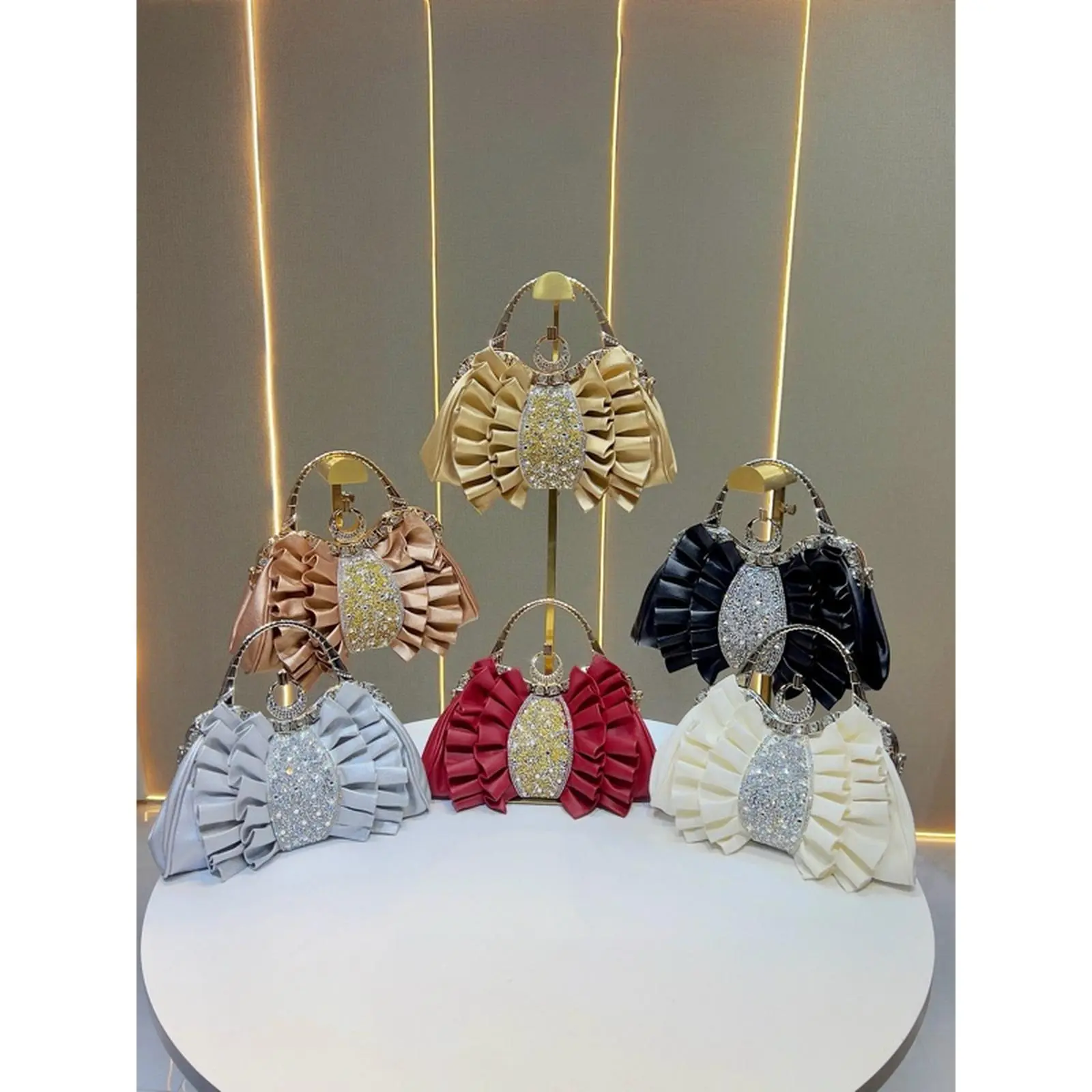 Shiny Rhinestone Handbag Banquet Fashion Pleated Bag Elegant Lady's Handbag with Rhinestones Shoulder Chain Bag with Bead Embroidery