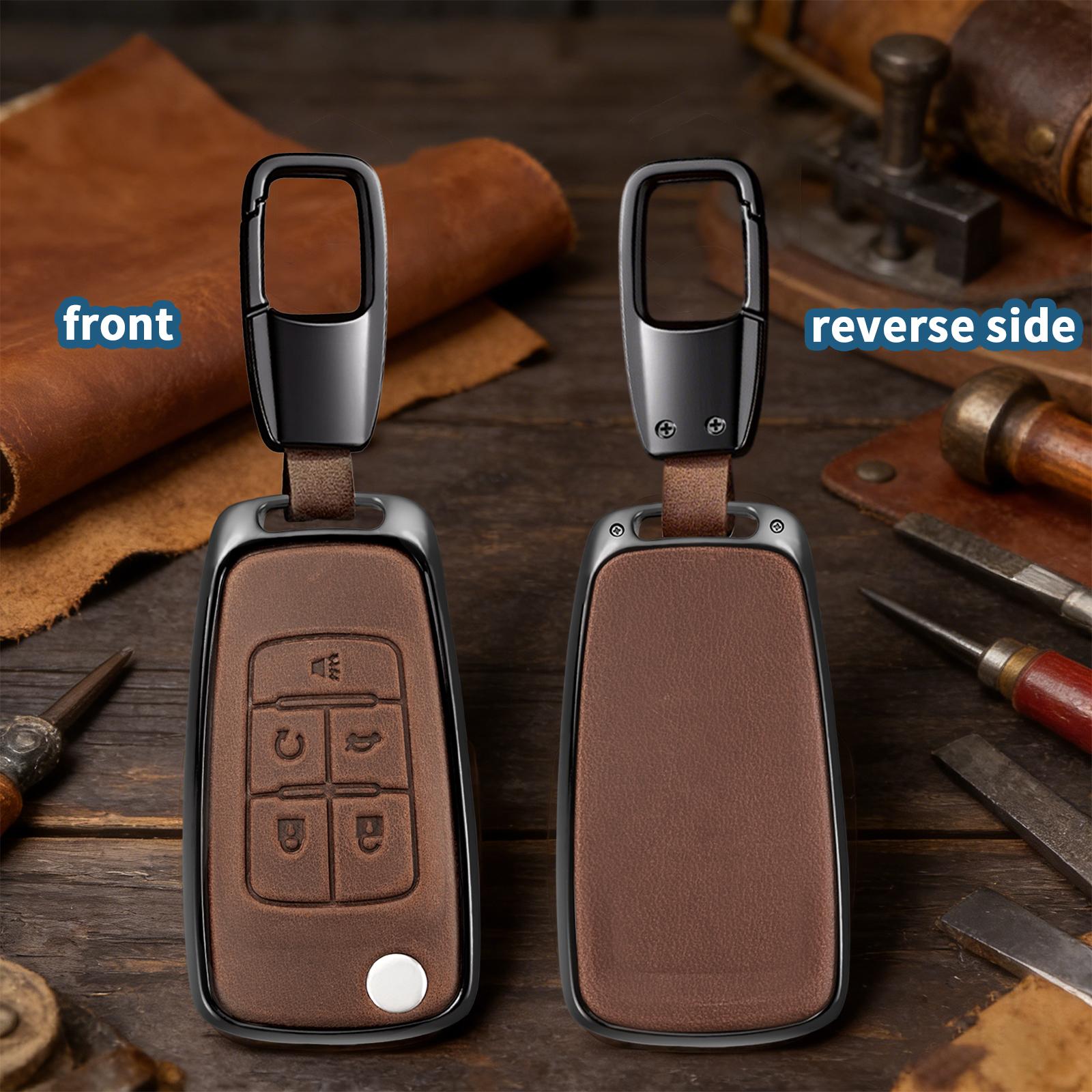For Chevrolet flip key fob cover case with keychain,genuine leather key Shell/skin,5-Buttons fit chevy Equinox Impala Malibu Camaro Cruze Sonic Terrain Flip Key Vehicle Accessories
