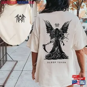 Sleep Token Reaper Angel Take Me Back To Eden Print Casual Print Vintage 2 Sided Shirt Soft Fabric Short Sleeve Shirt Cotton Top Menswear