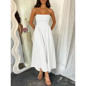 Women's Solid Color Tube Dress, Casual Dress for Summer, Fashion Women's Clothing for Daily Wear, Brunch Dresses, Strapless Prom Dress