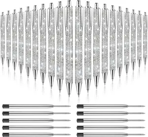 20 count Rhinestone Metal Ballpoint Pens Bling Pens Bulk Fancy Sparkly   Pens Press Retractable Black Ink 0.7mm For Women Office Meeting Birthday Supplies Wedding Gifts()