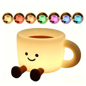 Silicone Pat Light Coffee Mug Sleep Lamp, 7‑Color Bedside Nursing Lamp 3‑Level Brightness, Jewelry Storage Light Phone Stand, Stress Relief Toy, Bedroom Easter Decor, Women's Day Gift for Mom Wife Girlfriend Kids Grandma