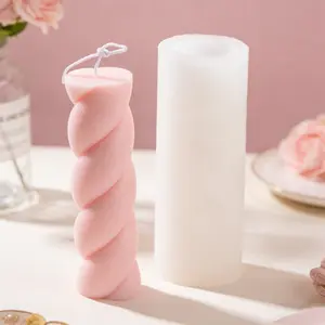 Simulated Marshmallow Pillar Candle Silicone Mold 3D Twisted Column Diffuser Plaster Making Tool DIY Aromatherapy Candle Soap Craft Casting Home Wedding Decor Anniversary Gift