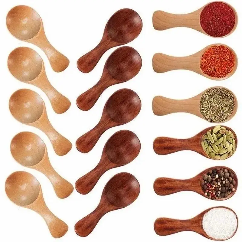 1-10PCS Natural Wooden Mini Scoop - 1PC Natural Wood, 10PC Mixed, 8.5x3.6cm - Kitchen Utensils, Cooking Tools for Tea, Ice Cream, Frozen Beverages - Household Tableware Gadgets