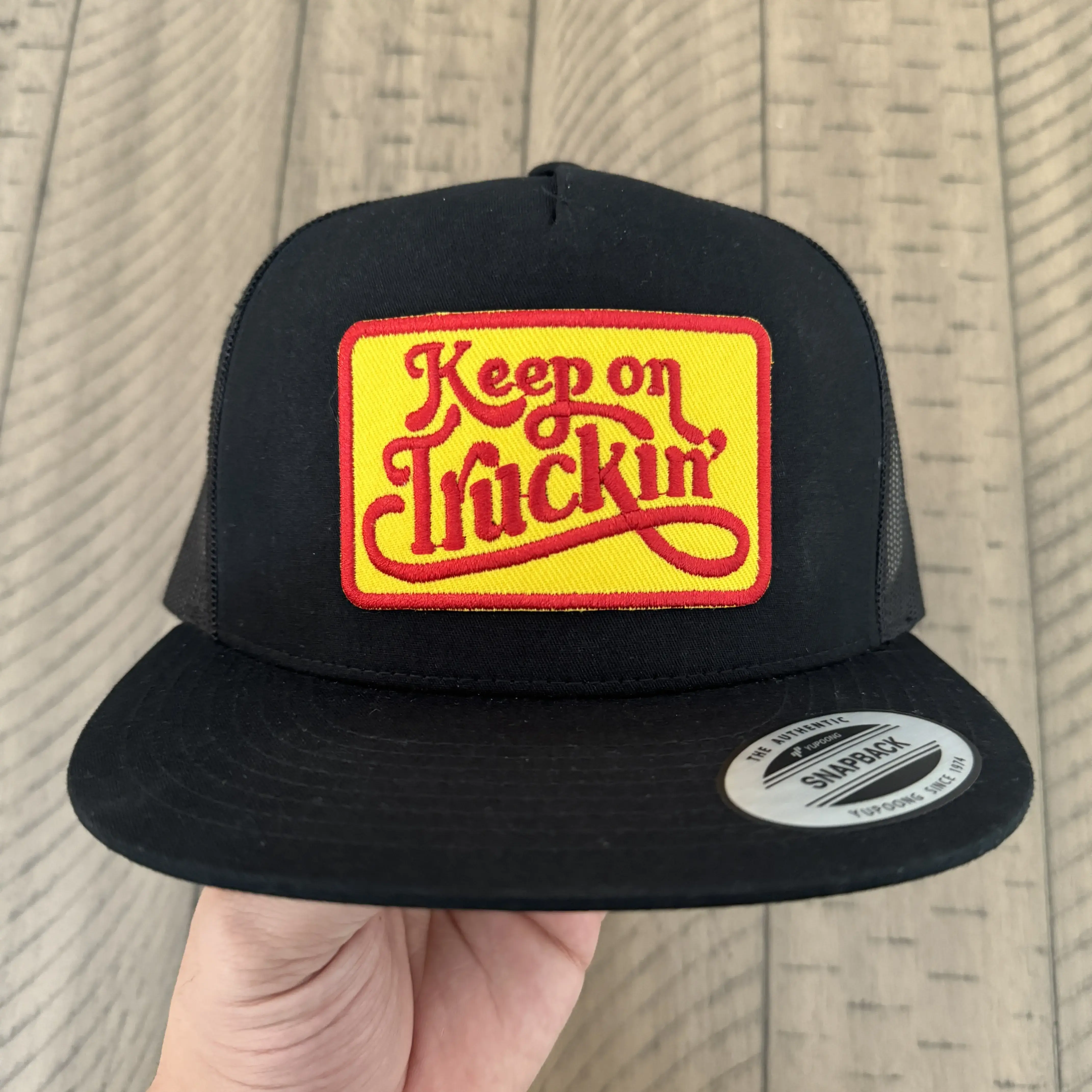 Keep On Truckin' Vintage Snapback Trucker Cap Mesh Back Yupoong 6006 Five Panel Hat