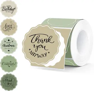 2 Inch Round Thermal Labels,Morandi Green Flower Thermal Sticker Labels for Small Business, Logo Design, Baking,500 Sheets/1 Roll