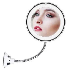 Elegant LED Lighted Makeup Mirror with Suction Cup Base - 5x & 10x Magnification, 360° Adjustable Angle, Portable, Battery-Powered (Batteries Not Included) - Ideal for Detailed Makeup Application, Makeup Vanity