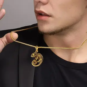 Punk chameleon pendant necklace with retro design for men and women, jewelry gift for men