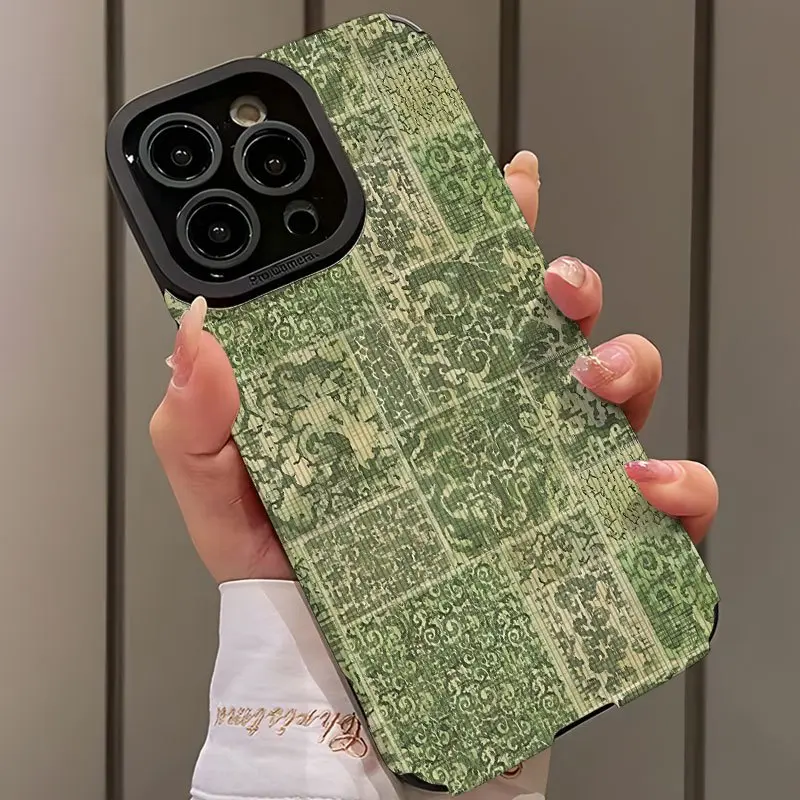 Vintage Ethnic Style Plaid Floral Design Shockproof Protective Ultra-Thin Case Cover for iPhone 17/16/15/14/13/12/11/plus/pro Max Smartphone Series Gift Idea