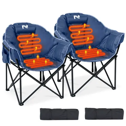 ABORON 2-Pack Heated Folding Outdoor Chairs, Premium Sturdy Lightweight Moisture-Resistant Oversized Padded Beach Camping Lounger for Adults, Collapsible RV Patio Lawn Furniture (Battery Not Included) – Great for Camping, Premium Outdoor Chair