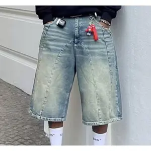 Men's Straight Leg Denim Shorts, Casual Loose Fit Seven-Quarter Jeans, Plain Light Blue, Comfortable Fashion Design, All Seasons Wear