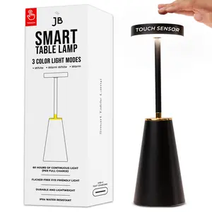 Joyful Brand LED Wireless Table Light - USB-C Rechargeable Lamp Cordless - Touch Sensor - Dimmable Portable - 3 Brightness Modes - for Nightstand Restaurant Office Desk Indoor Outdoor - Black